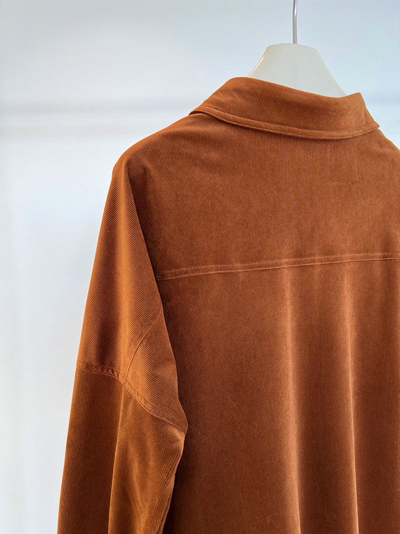 Lushi Japanese-Style Minimalist Thickened Brushed Corduroy Shirt for Women 2025 Autumn Inner Layering Base Shirt 3378