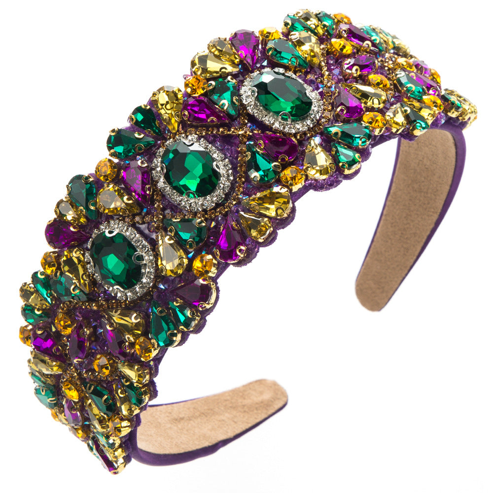 European and American Fashion New Baroque Hair Hoop Wide-brimmed Color Full Diamond Hoop Cross-border High-end Feeling Banquet Elegant Hair Accessories