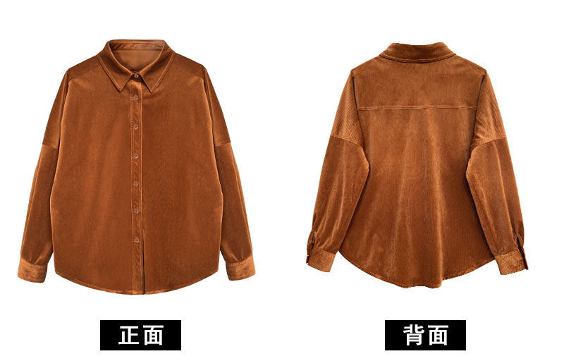 Lushi Japanese-Style Minimalist Thickened Brushed Corduroy Shirt for Women 2025 Autumn Inner Layering Base Shirt 3378