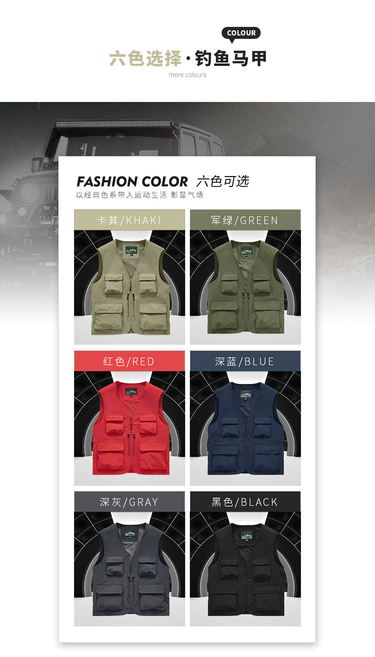 Outdoor Photographer Waterproof Vest Sleeveless Quick-drying Multi-pocket Quick-drying Fishing Vest Men's Thin Climbing Vest