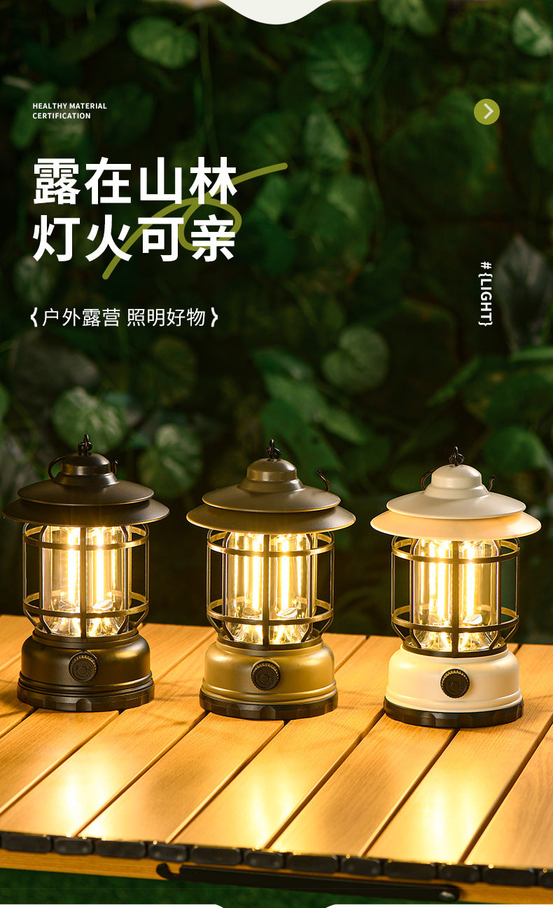 Outdoor Camping Lamp Home Atmosphere Camping Lamp Super Long Endurance Portable Horse Lamp Multifunctional Charging Retro Tent Lamp