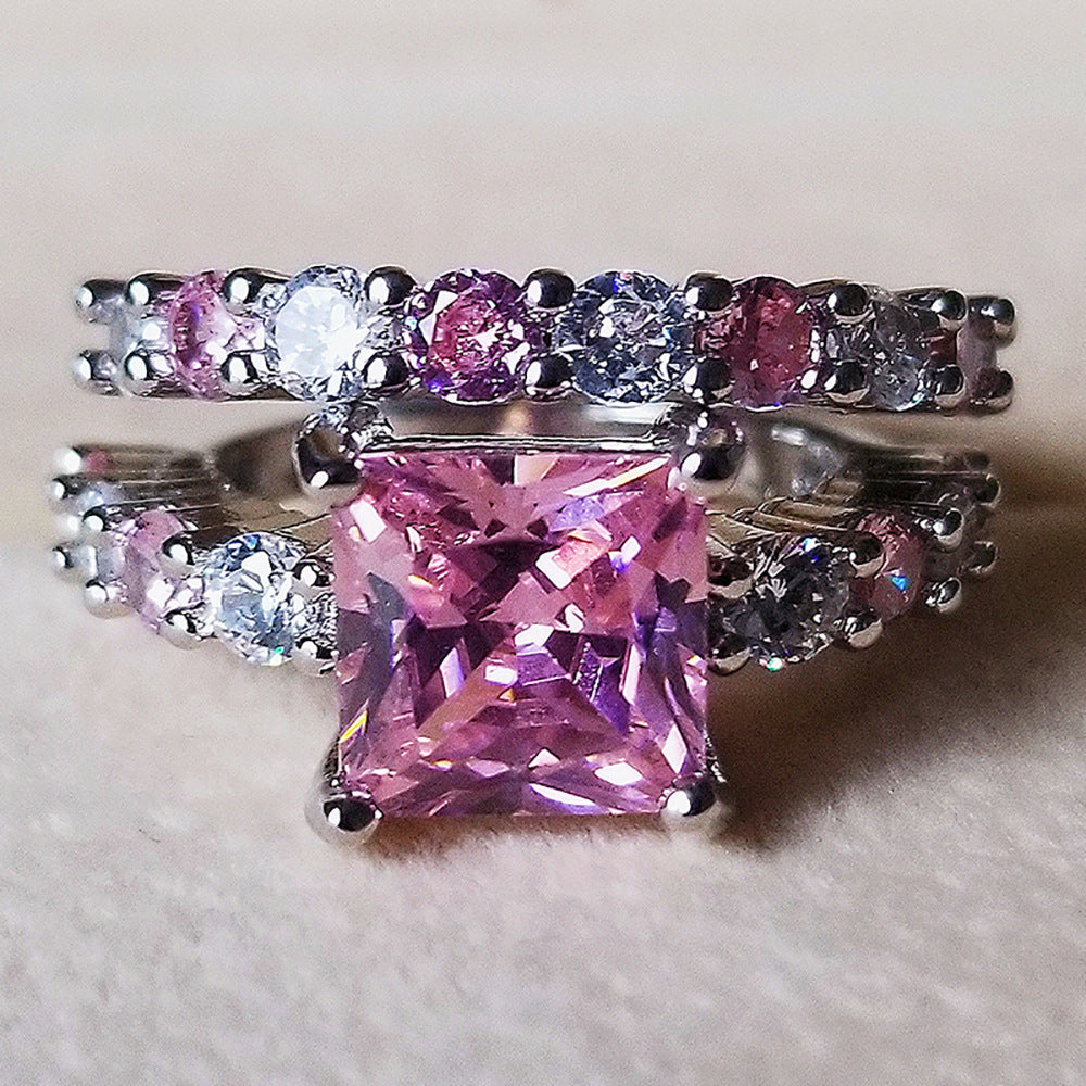 European and American AliExpress orders cross-border creative square geometric pink diamond ring ring factory direct r5173