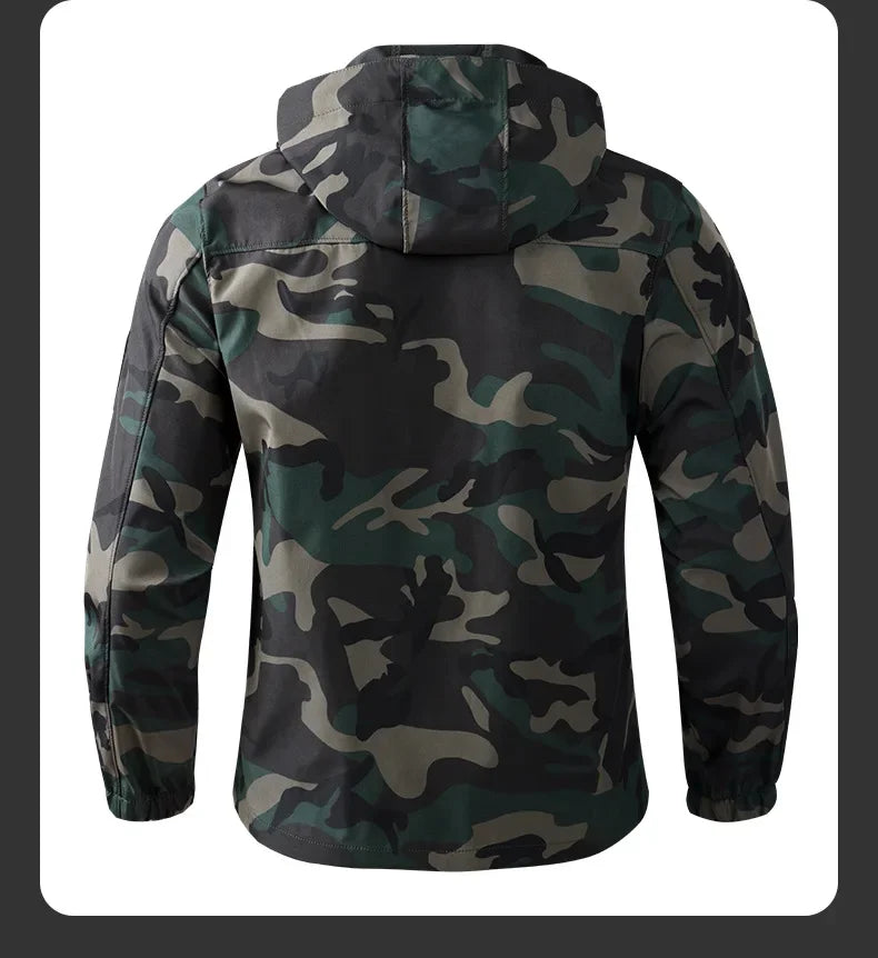 Men's Outdoor Workwear Camouflage Skin Jacket Set Spring Autumn Elastic Wear Resistant Training Clothes with Hood for Climbing