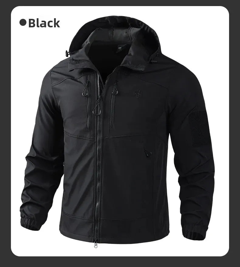 Men's Outdoor Workwear Camouflage Skin Jacket Set Spring Autumn Elastic Wear Resistant Training Clothes with Hood for Climbing