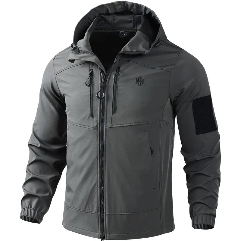 Men's Outdoor Workwear Camouflage Skin Jacket Set Spring Autumn Elastic Wear Resistant Training Clothes with Hood for Climbing