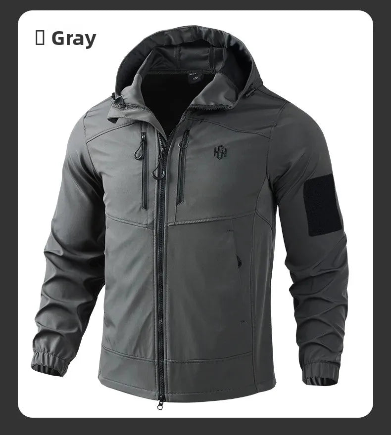 Men's Outdoor Workwear Camouflage Skin Jacket Set Spring Autumn Elastic Wear Resistant Training Clothes with Hood for Climbing