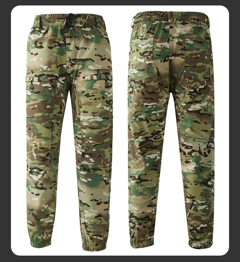 Men's Outdoor Workwear Camouflage Skin Jacket Set Spring Autumn Elastic Wear Resistant Training Clothes with Hood for Climbing