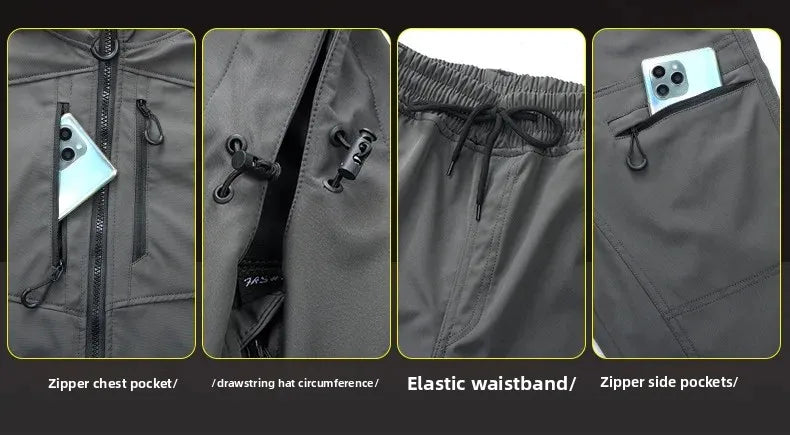 Men's Outdoor Workwear Camouflage Skin Jacket Set Spring Autumn Elastic Wear Resistant Training Clothes with Hood for Climbing