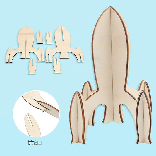 Wooden Dinosaur Rocket Plane Model for Kids DIY Toy